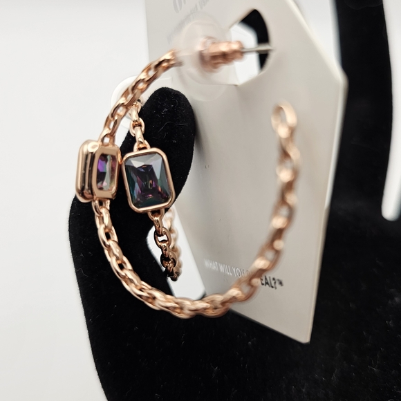 NEW Bomb Party "Subtle Statements" June Earrings Hoops Alexandrite on Rose Gold - Picture 3 of 6